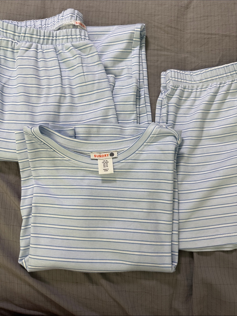 Sundry Light Blue and Navy Striped Pajama Set